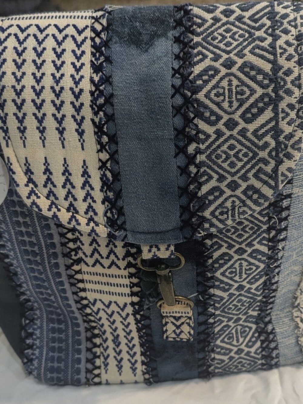 Demdaco blue patchwork backpack